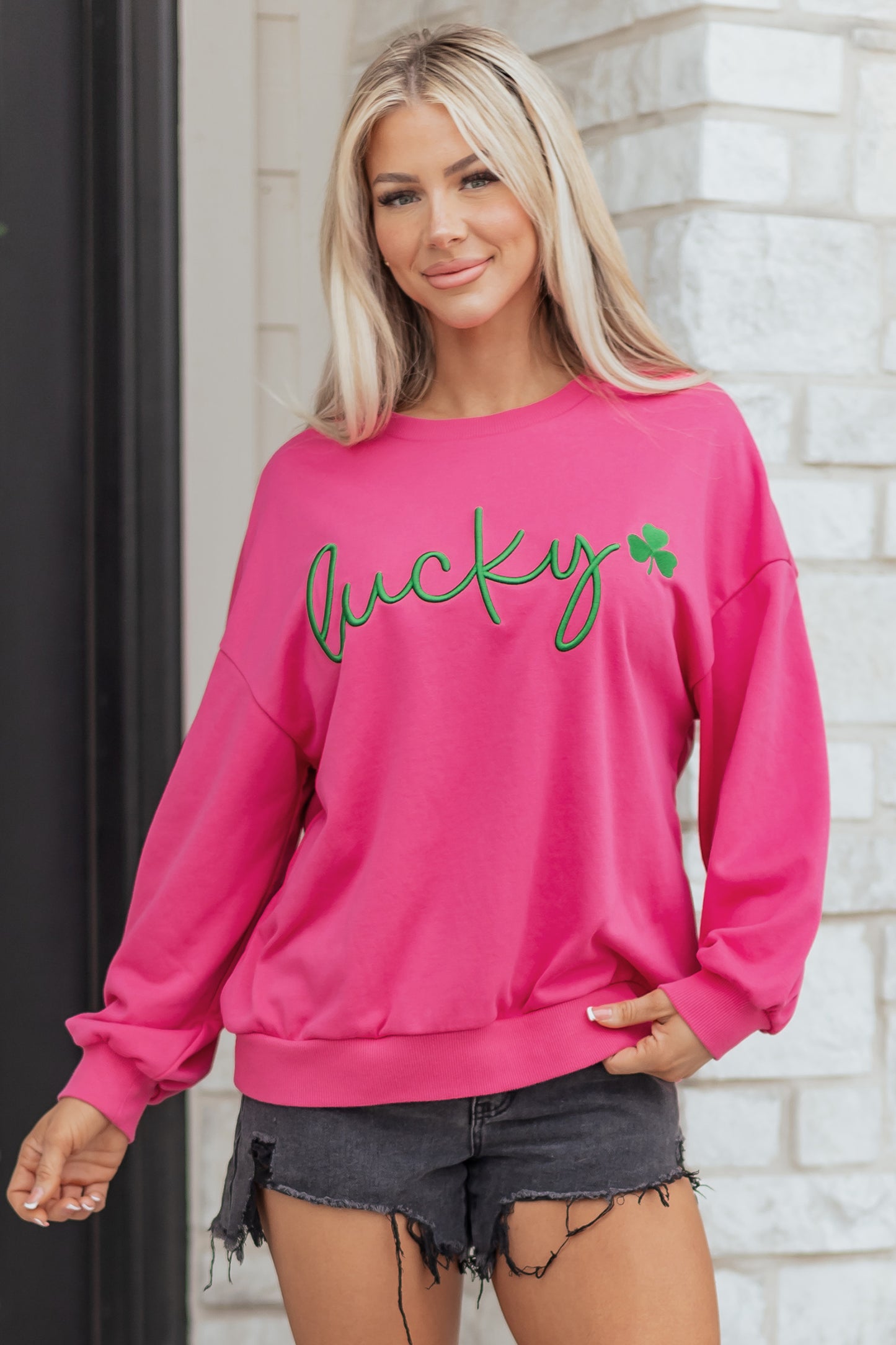 St Patrick Lucky Clover Embroidered Pullover Sweatshirt