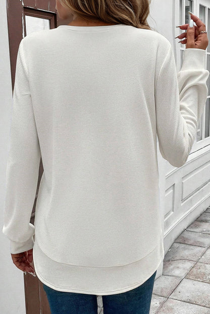 Solid Waffle Knit Long Sleeve Top