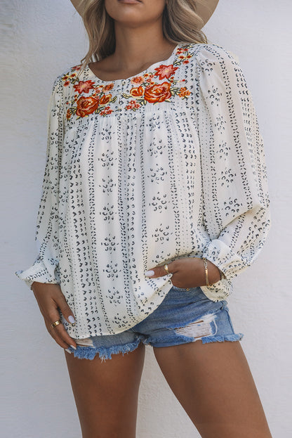 Floral Embroidered Long Sleeve Blouse