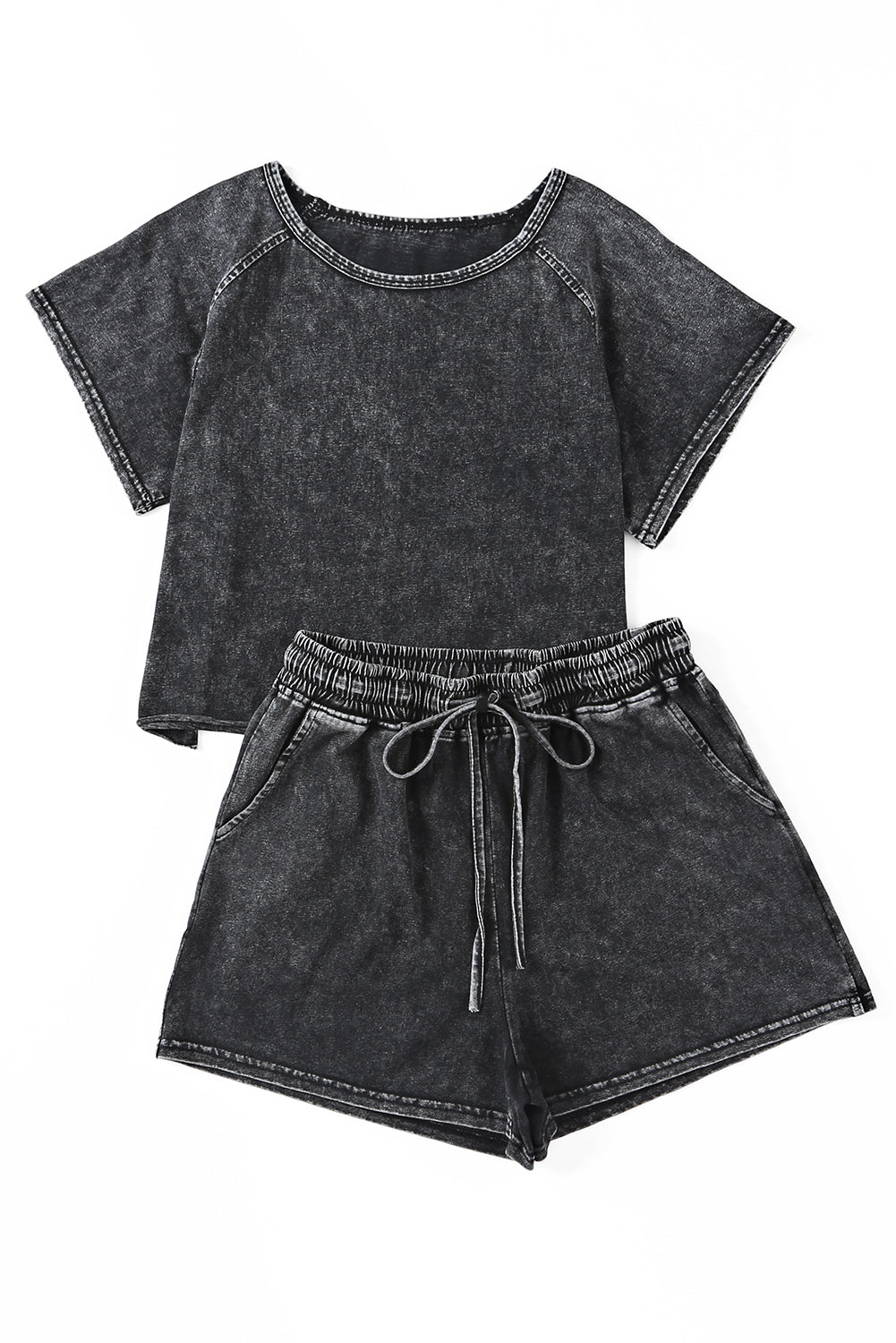 Acid Washed Shorts Lounge Set