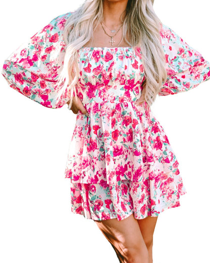 Floral Ruffle Puff Sleeve Dress