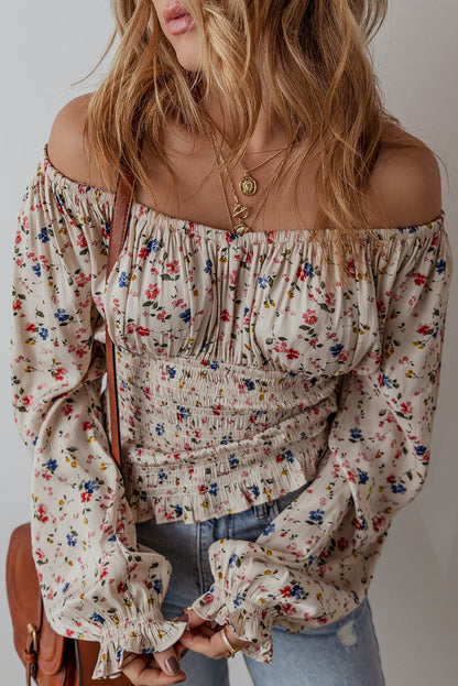 Floral Boho Smocked V-Neck Blouse