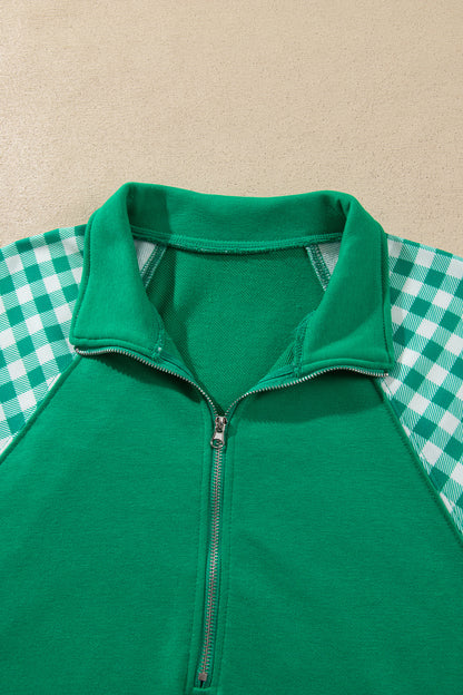 Gingham Patchwork Half-Zip Pullover & Shorts Set