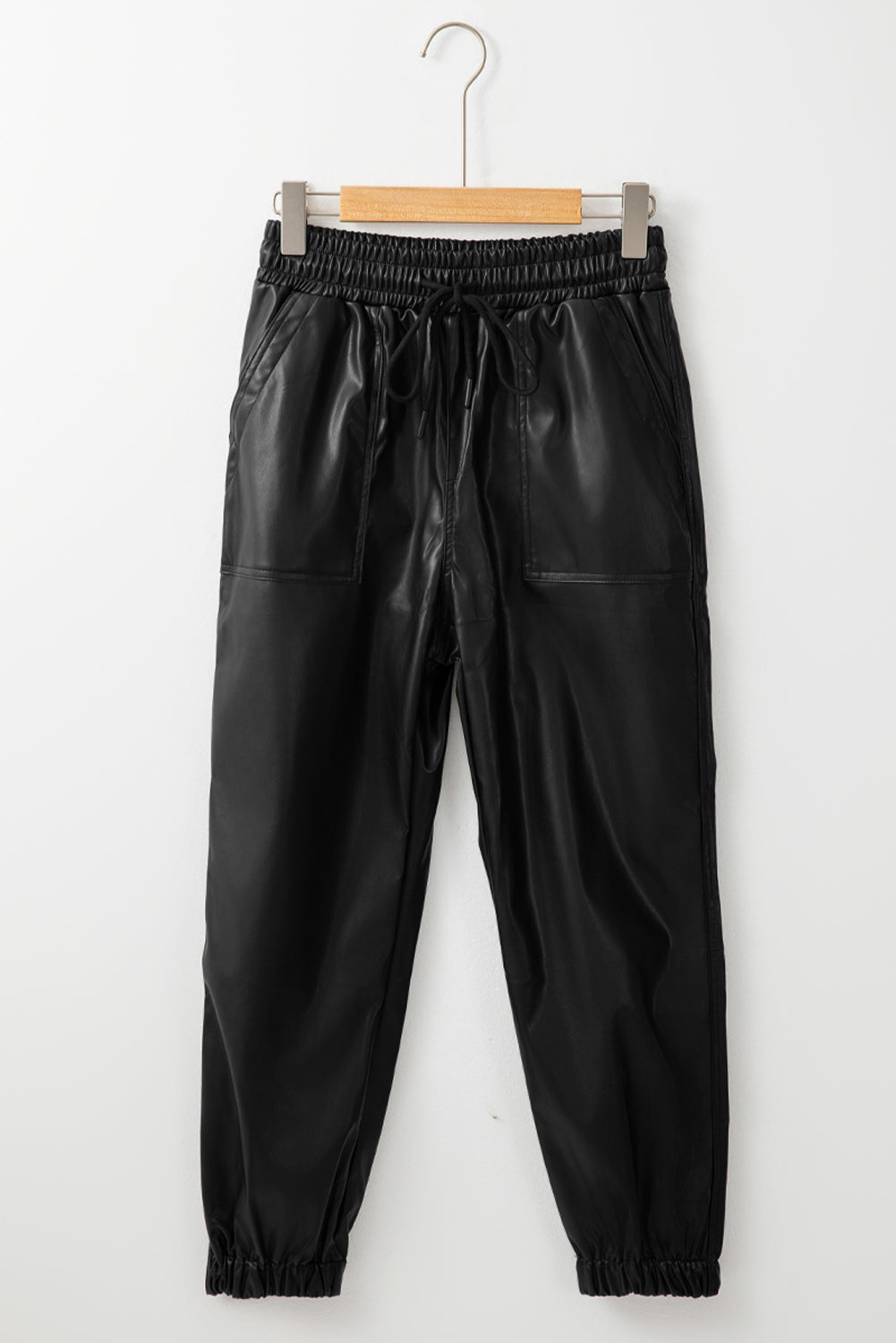 Faux Leather Smocked Waist Joggers