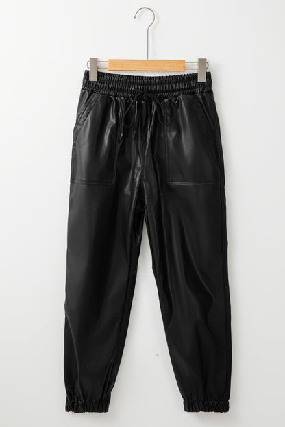 Faux Leather Smocked Waist Joggers