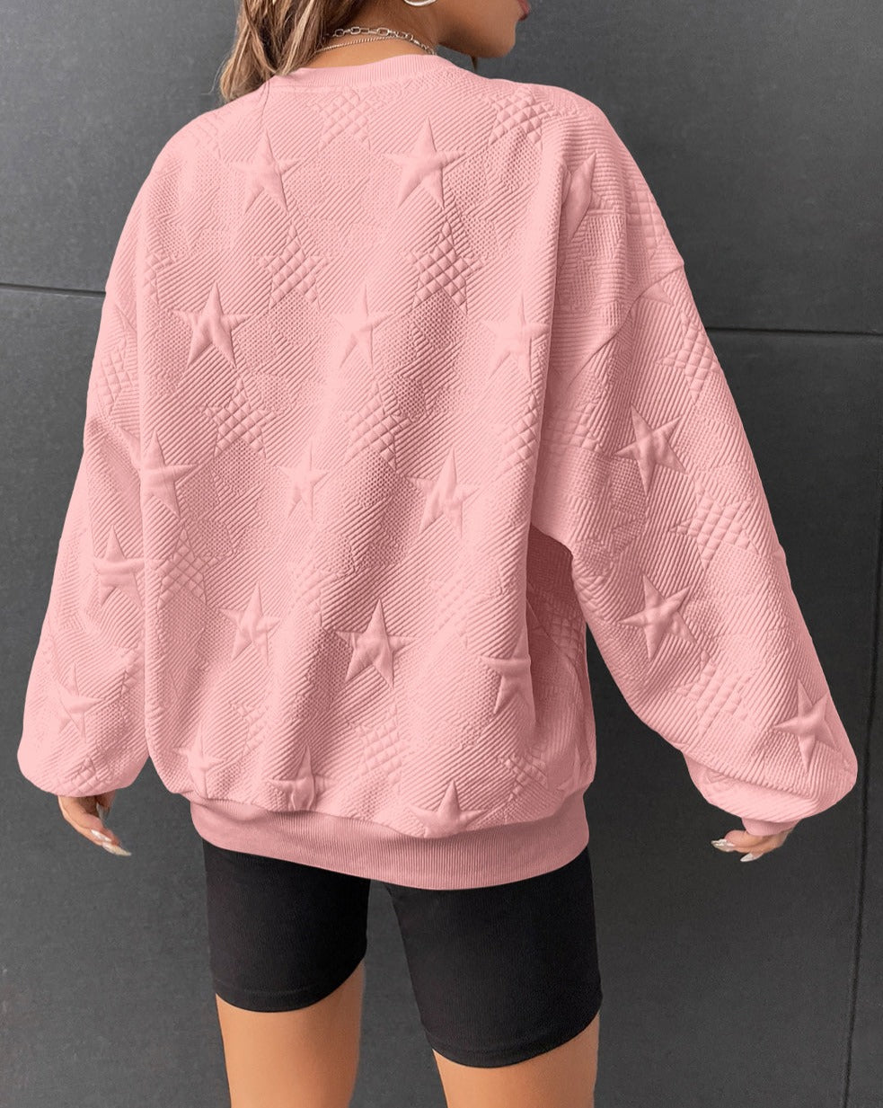 Star Embossed Drop Shoulder Sweatshirt