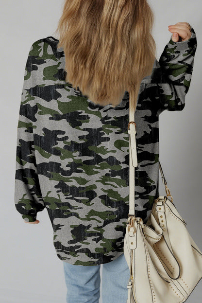 Camo Reverse Seam Drop Shoulder Sweatshirt