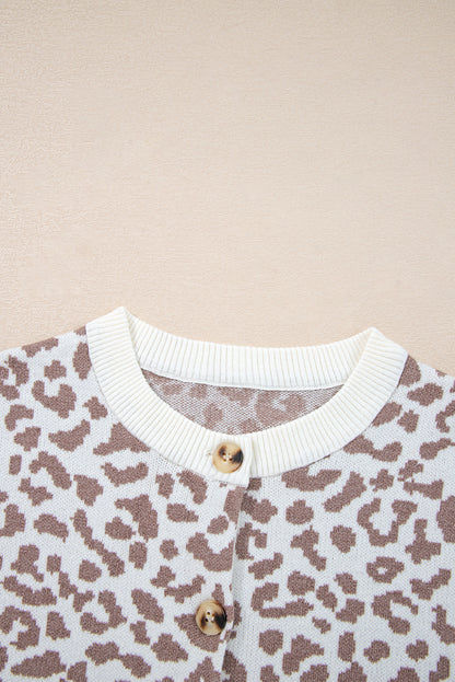 Leopard Drop Shoulder Chunky Cardigan Sweater