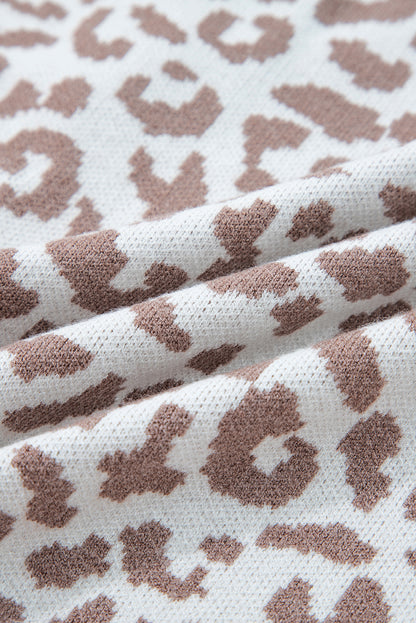 Leopard Drop Shoulder Chunky Cardigan Sweater