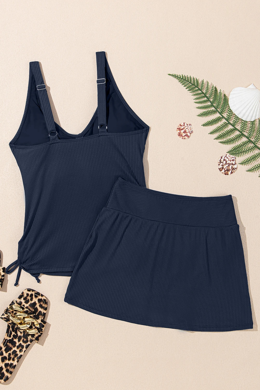 Ribbed Knit Tankini & Skort Swimsuit Set