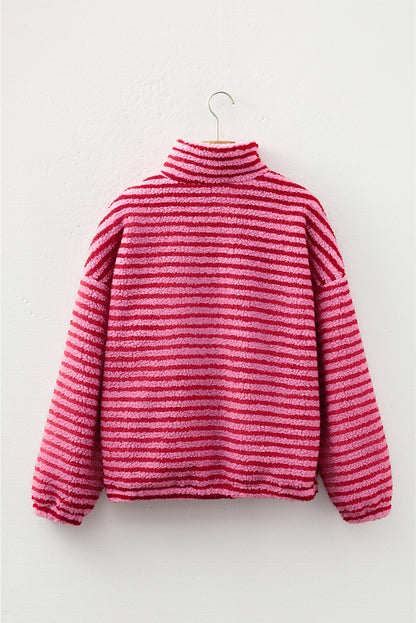 Stripe Fleece Quarter Zip Oversize Sweatshirt