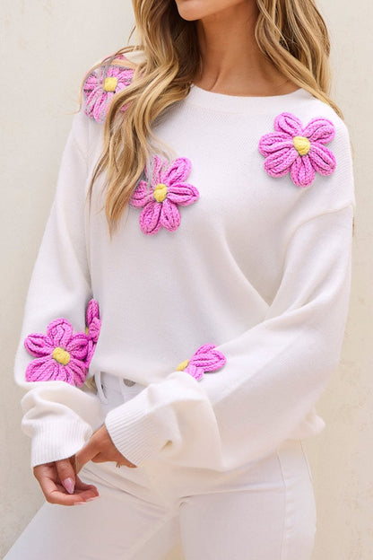 Floral Crochet Chunky Knit Sweater