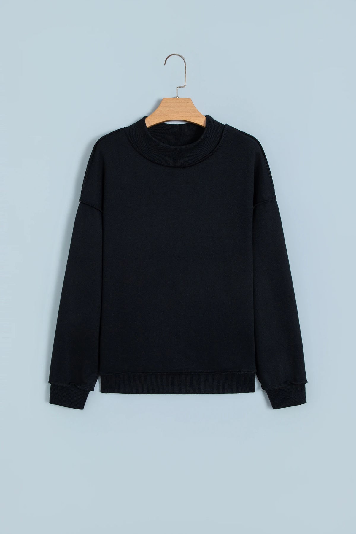 Solid Mock Neck Drop Shoulder Oversize Sweatshirt