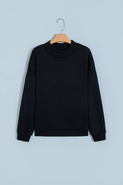 Solid Mock Neck Drop Shoulder Oversize Sweatshirt