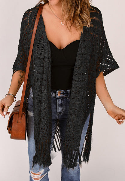 Hollowed Knit Side Slit Kimono