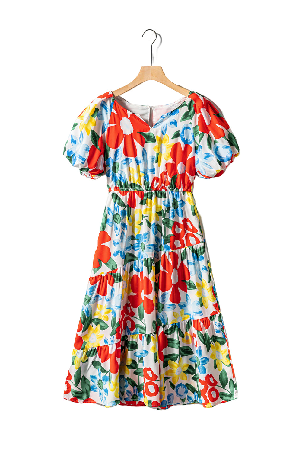 Floral Bubble Sleeve Midi Dress