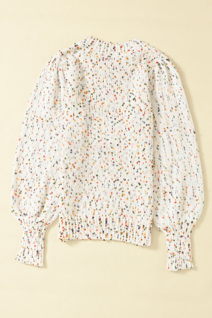 Dotted Popcorn Puff Sleeve Sweater