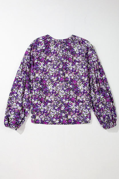 Floral Boho V-Neck Bubble Sleeve Blouse