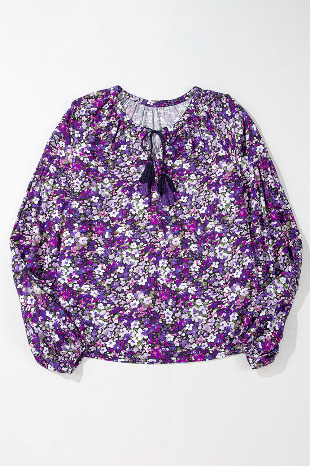 Floral Boho V-Neck Bubble Sleeve Blouse