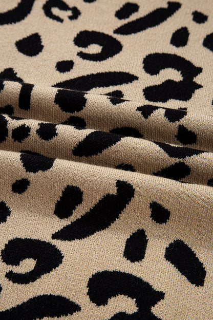 Leopard Lace Ribbed Trim Buttoned Cuff Sweater
