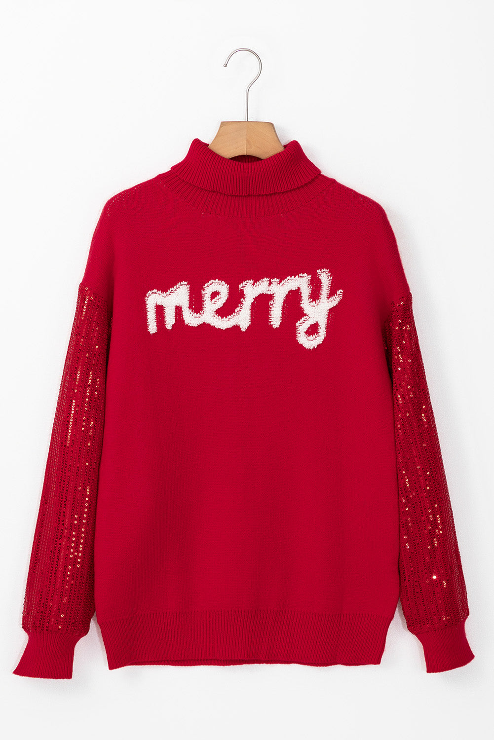 Merry Sequin Sleeve Turtleneck Sweater