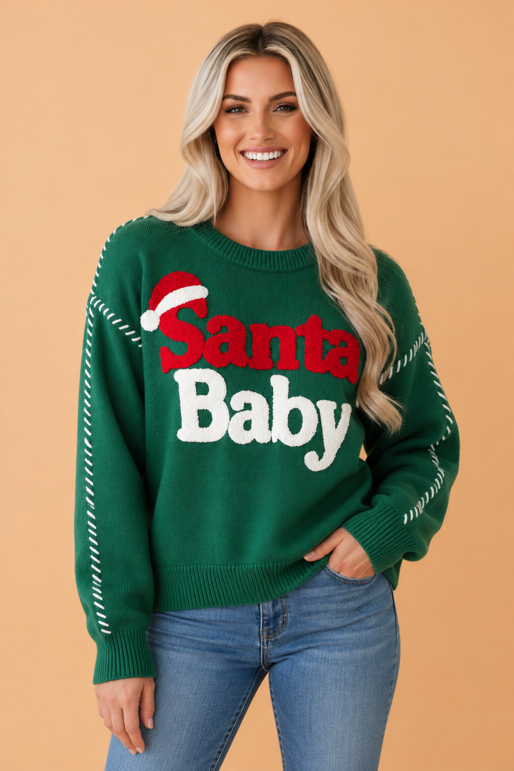 PRETTY BASH Christmas Santa Baby Patch Embroidered Sweater
