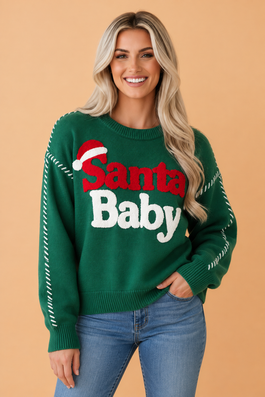 PRETTY BASH Christmas Santa Baby Patch Embroidered Sweater