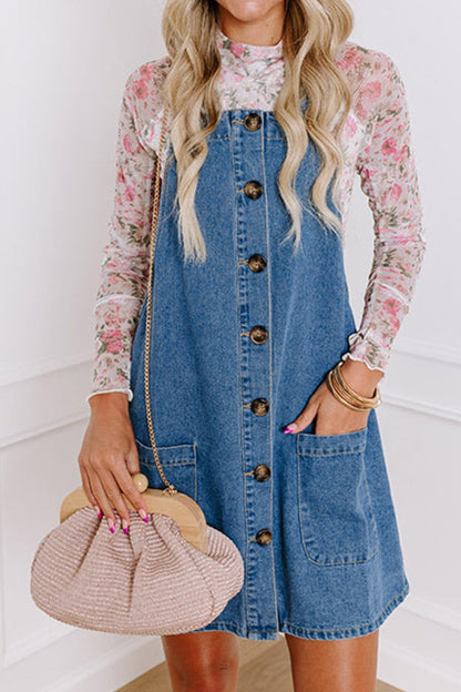 Denim Buttoned Sleeveless Mini Dress