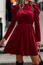 Velvet Ruched Puff Sleeve Dress