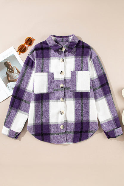 Plaid Button-Up Long Sleeve Pocketed Shacket