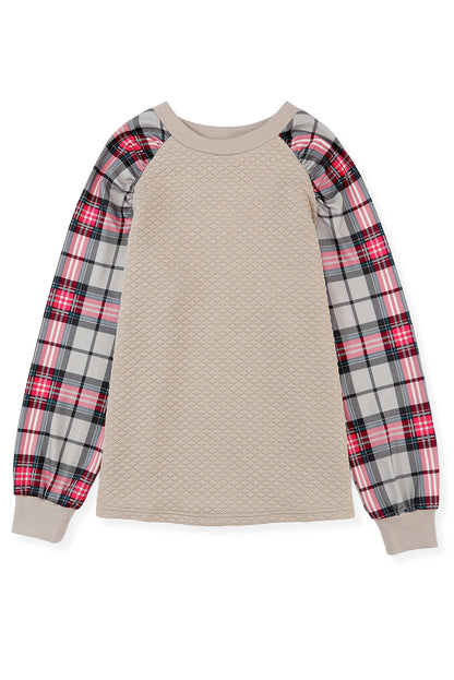 Plaid Colorblock Raglan Sleeve Sweatshirt