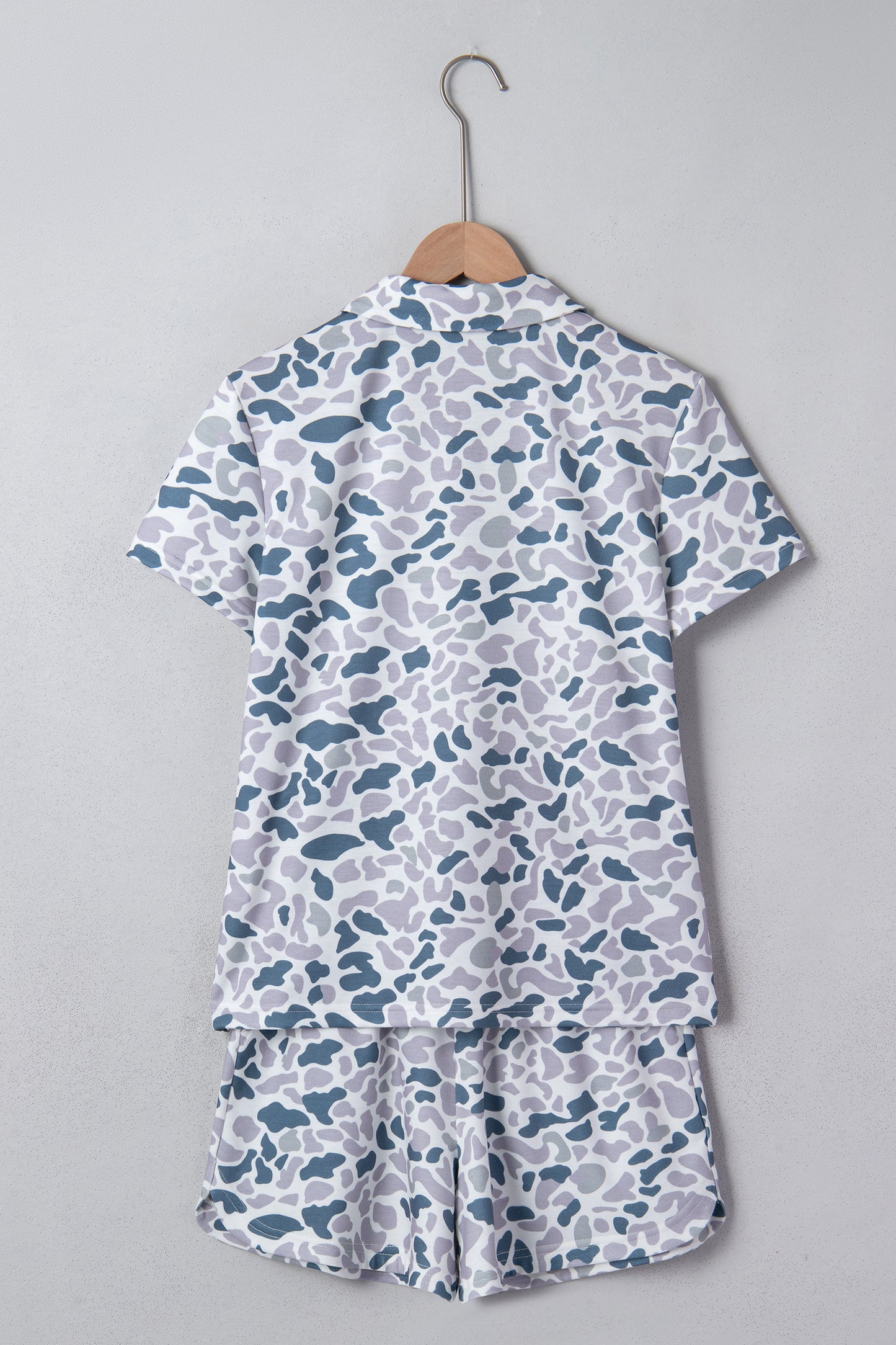Abstract Camo Polo Collar T-Shirt & Shorts Set