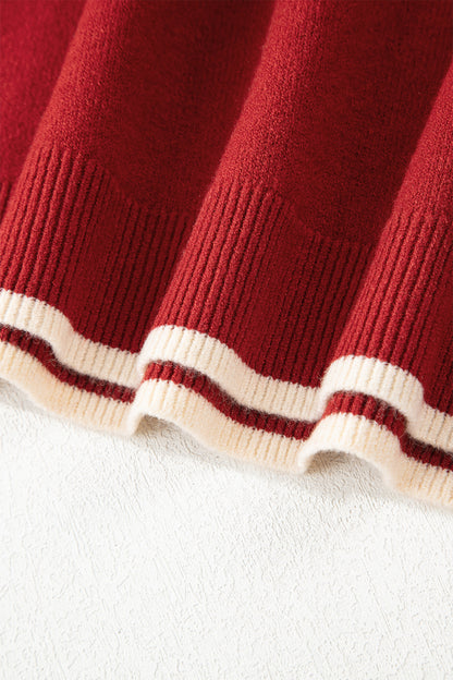 Leopard Bow Split Cuff Contrast Trim Sweater