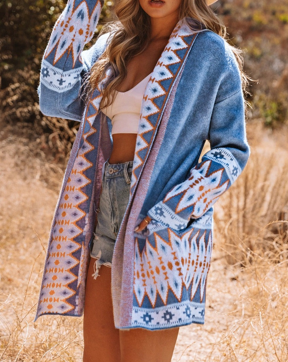 Aztec Open Front Knitted Cardigan