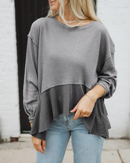 Waffle Ruffle Long Sleeve Top