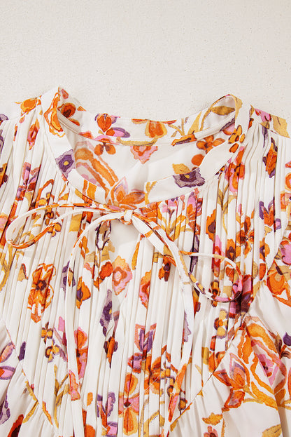 Floral Geometric Ruffle Trim Mini Dress