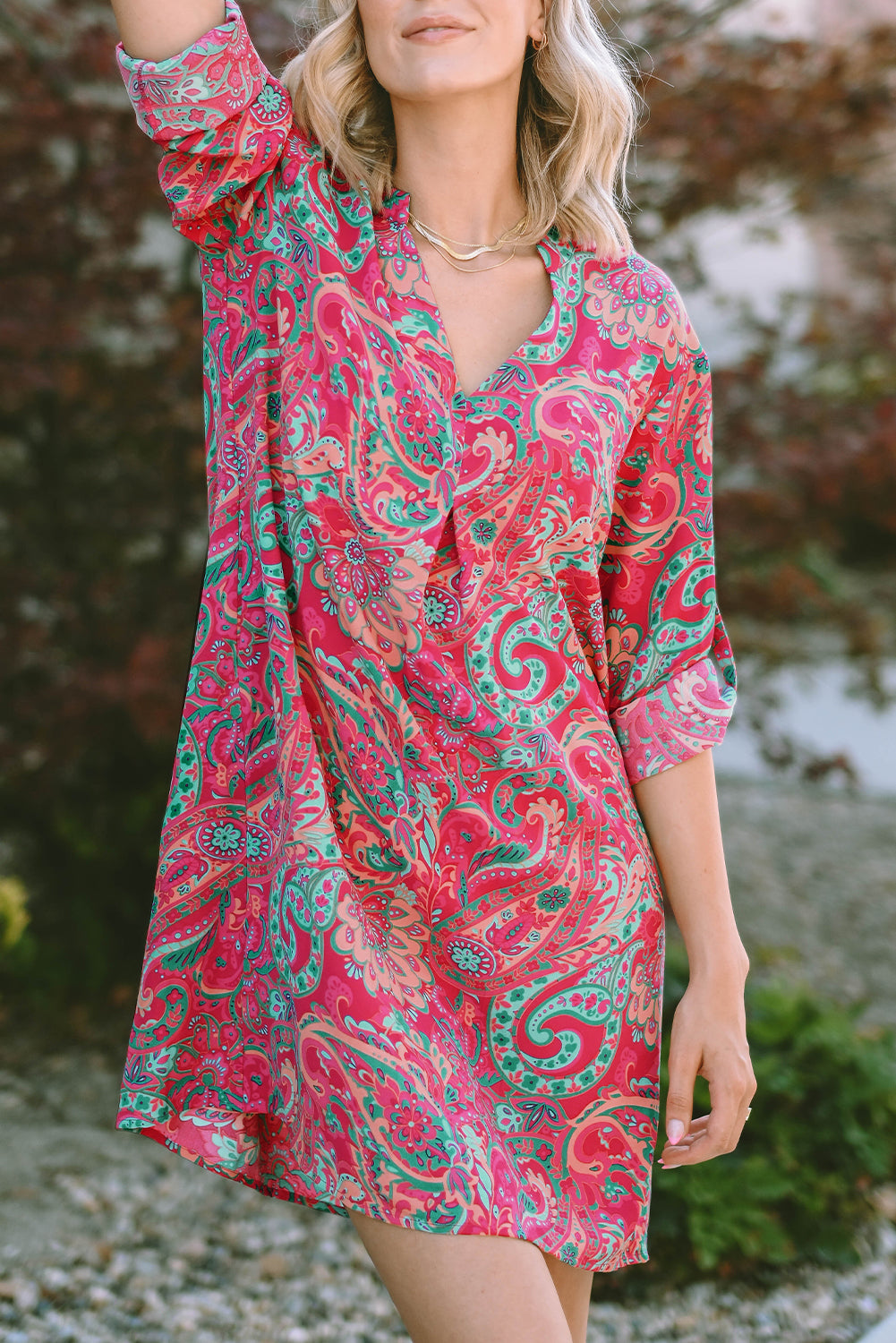 Retro Paisley Tab Sleeve Dress