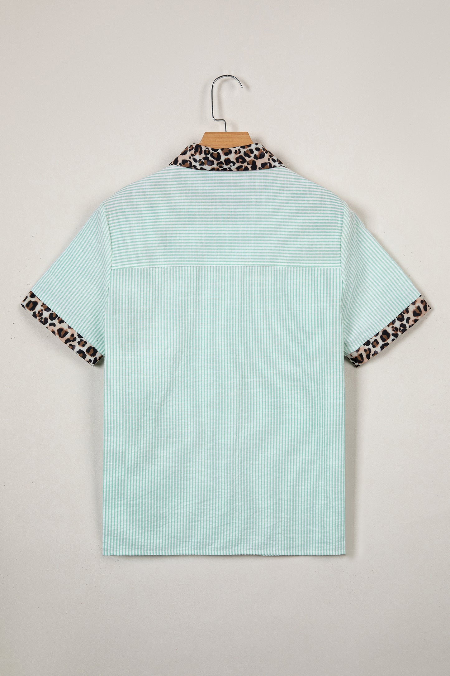 Stripe Leopard Contrast Collar Short Sleeve Shirt