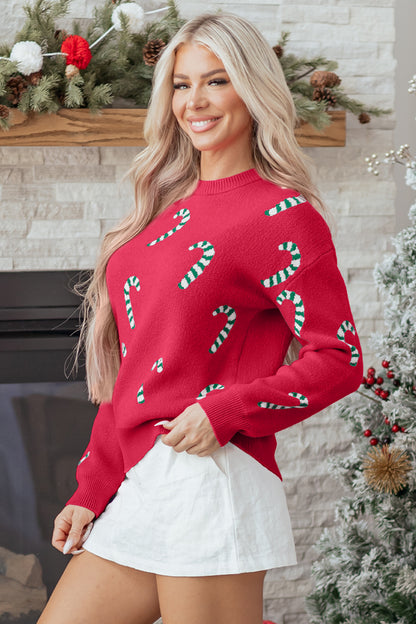Christmas Candy Cane Drop Shoulder Sweater