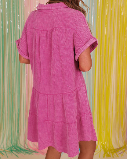 Gauze Mineral Wash Tiered Dress