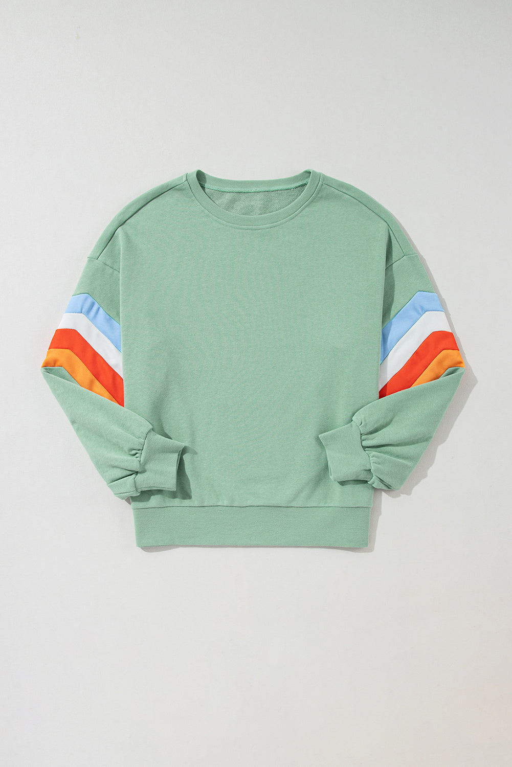 Rainbow Stripe Sleeve Crew Neck Sweatshirt