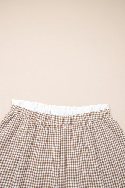 Plus Size Gingham Plaid Ruffle Contrast Trim Shorts