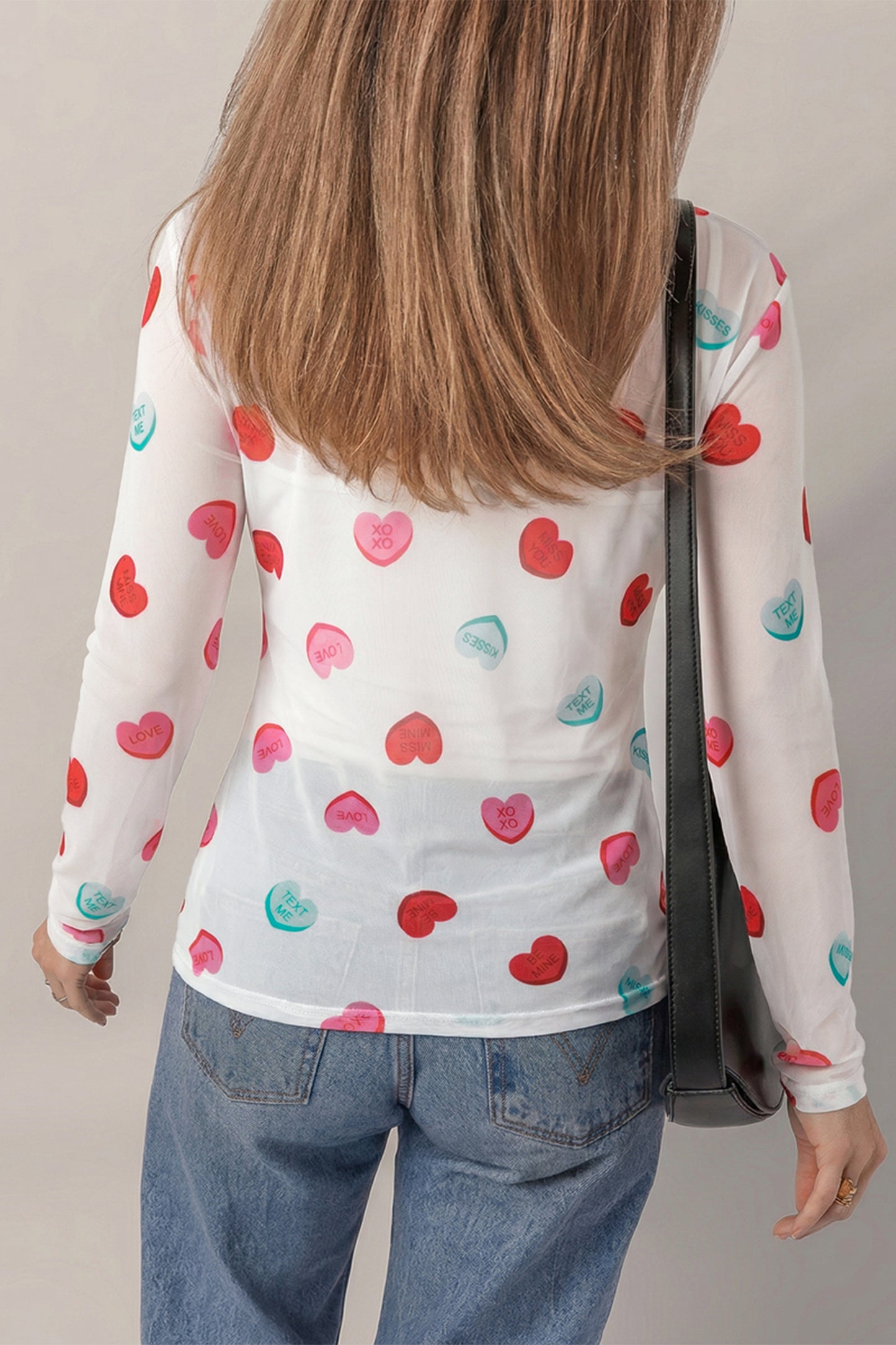 Valentine Heart Candy Mesh Long Sleeve Top