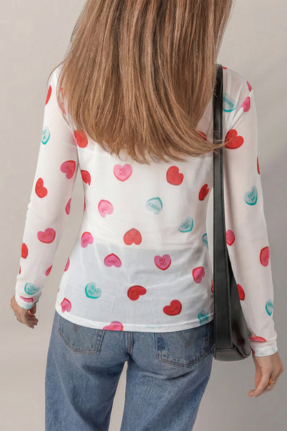 Valentine Heart Candy Mesh Long Sleeve Top