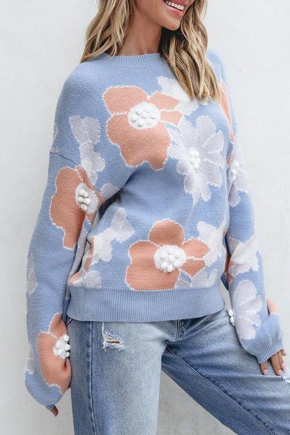 Floral Knit Drop Shoulder Sweater