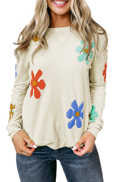 Floral Long Sleeve Pullover Sweater