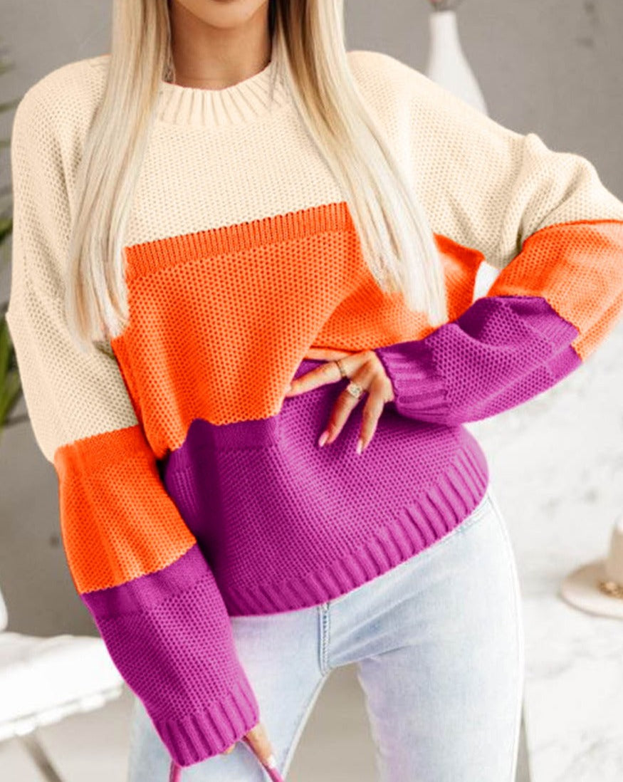 NEW! Color Block Drop Shoulder Knit Sweater