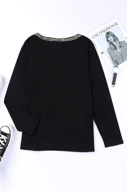 Glitter Trim Long Sleeve Top