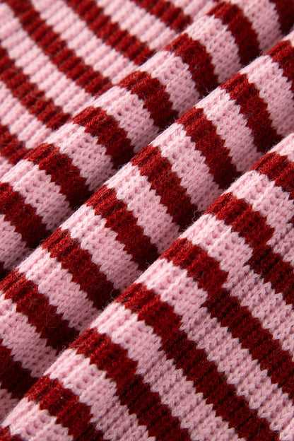 Stripe Mock Neck Drop Shoulder Zip-Up Cardigan