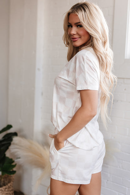 Checker V-Neck Tee & Drawstring Shorts Set